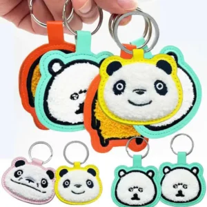 RPET Towel Terry Embroidery PU Leather Keychain