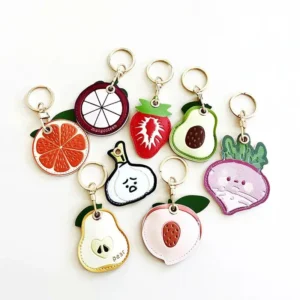 Custom PU Leather Cute Fruit Car Keyring Pendant