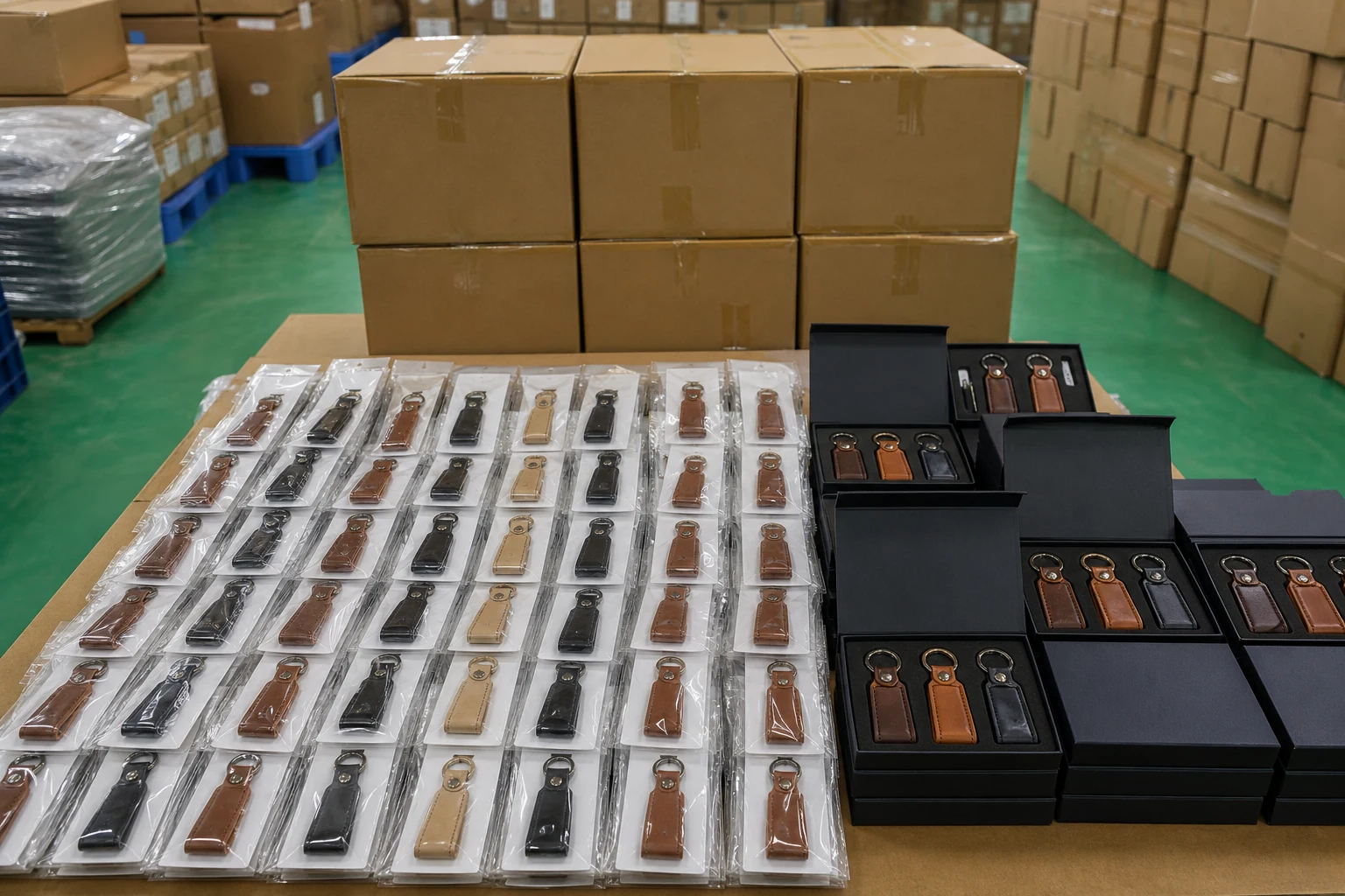 custom leather keychain export packaging