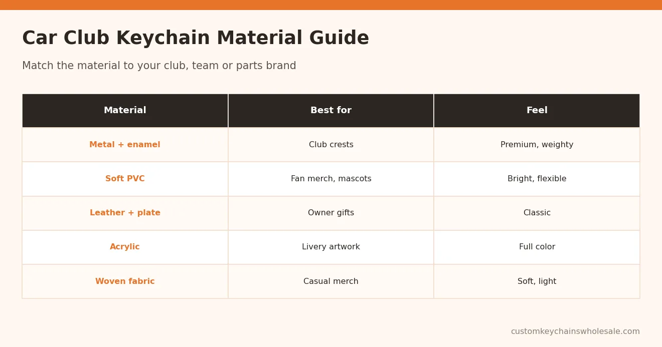 Car Club Keychain Material Guide